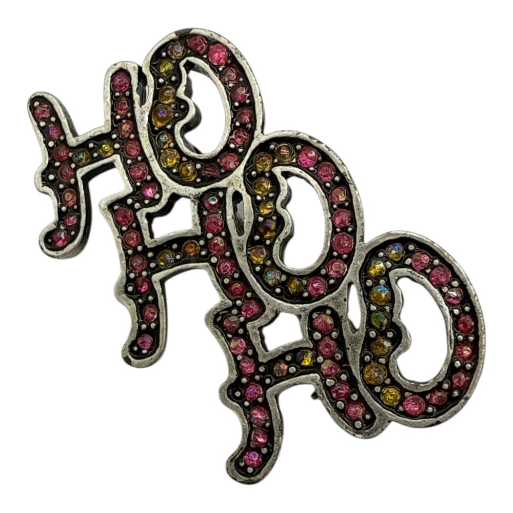 Festive 'Ho Ho Ho' Brooch with Colorful Rhinestones